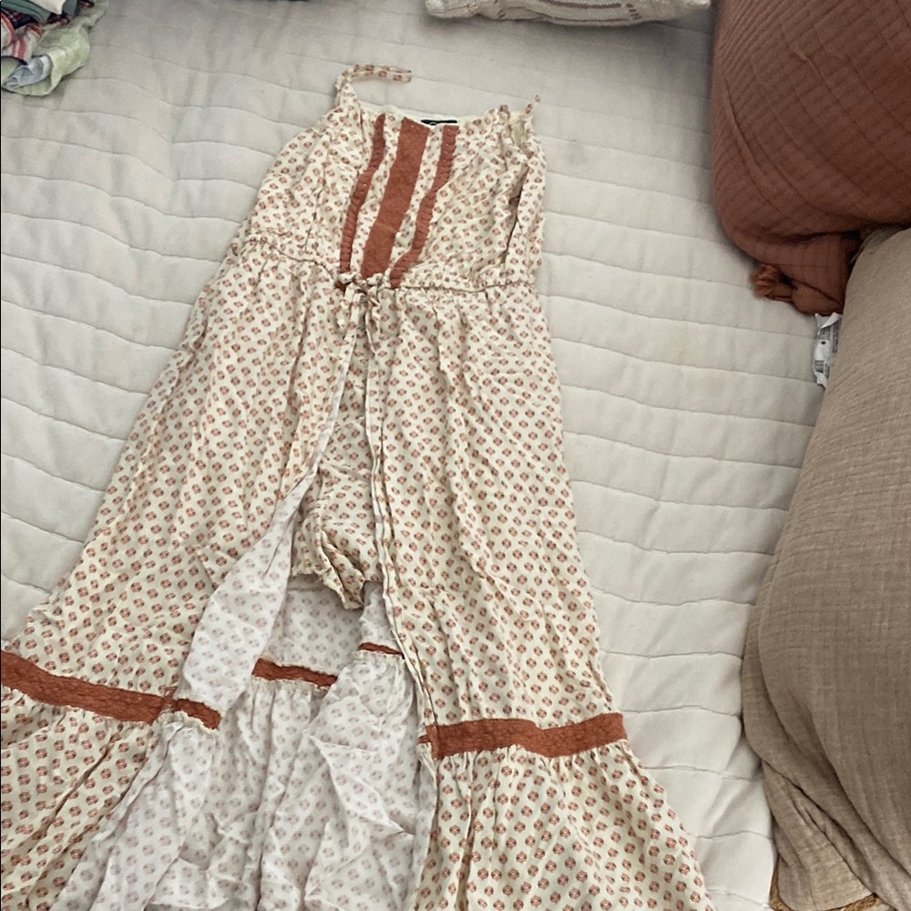 Floral Short Jumpsuit with Brown Accents